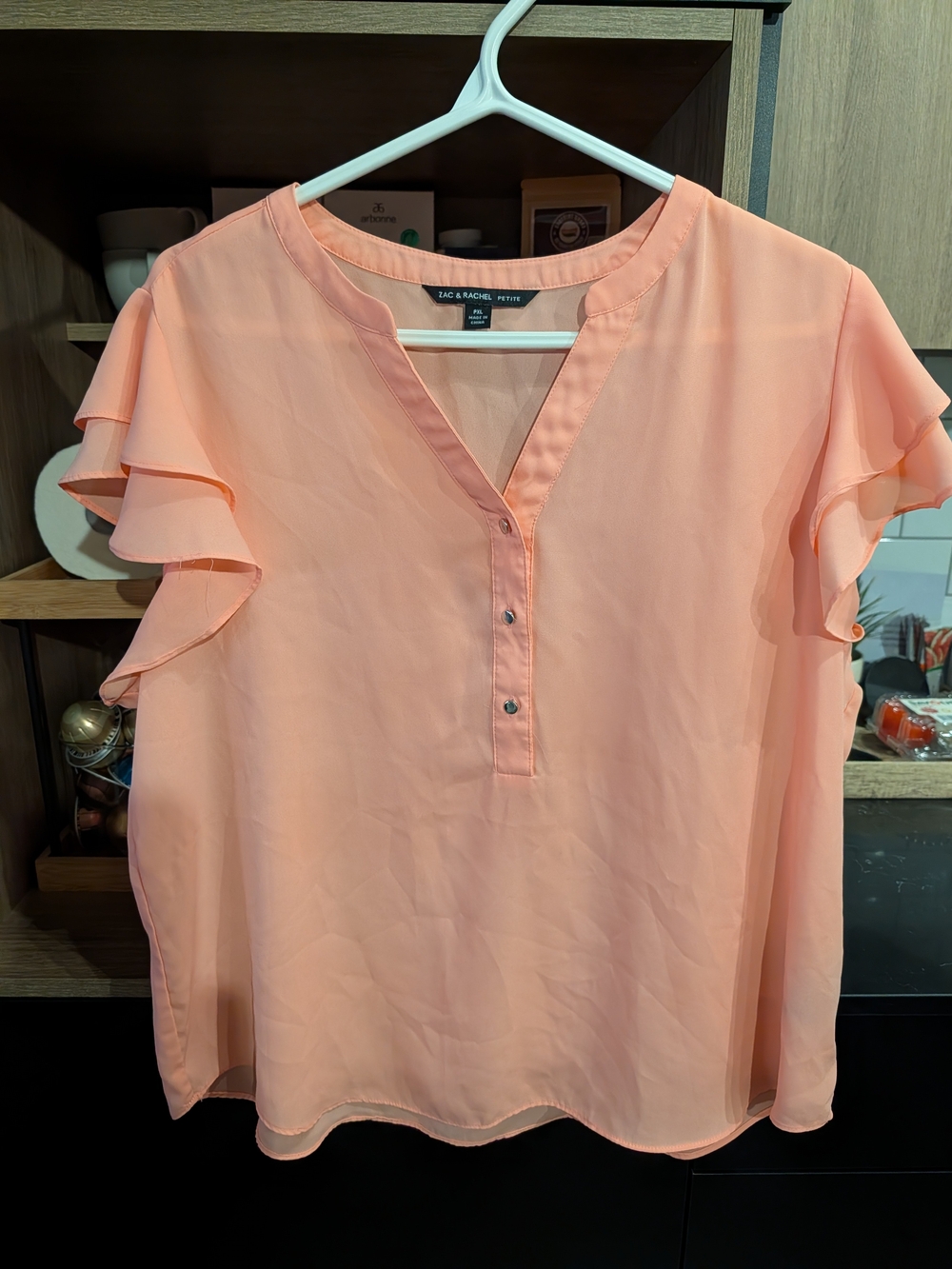 Zac & Rachel Peach Ruffle-Sleeve V-Neck Blouse